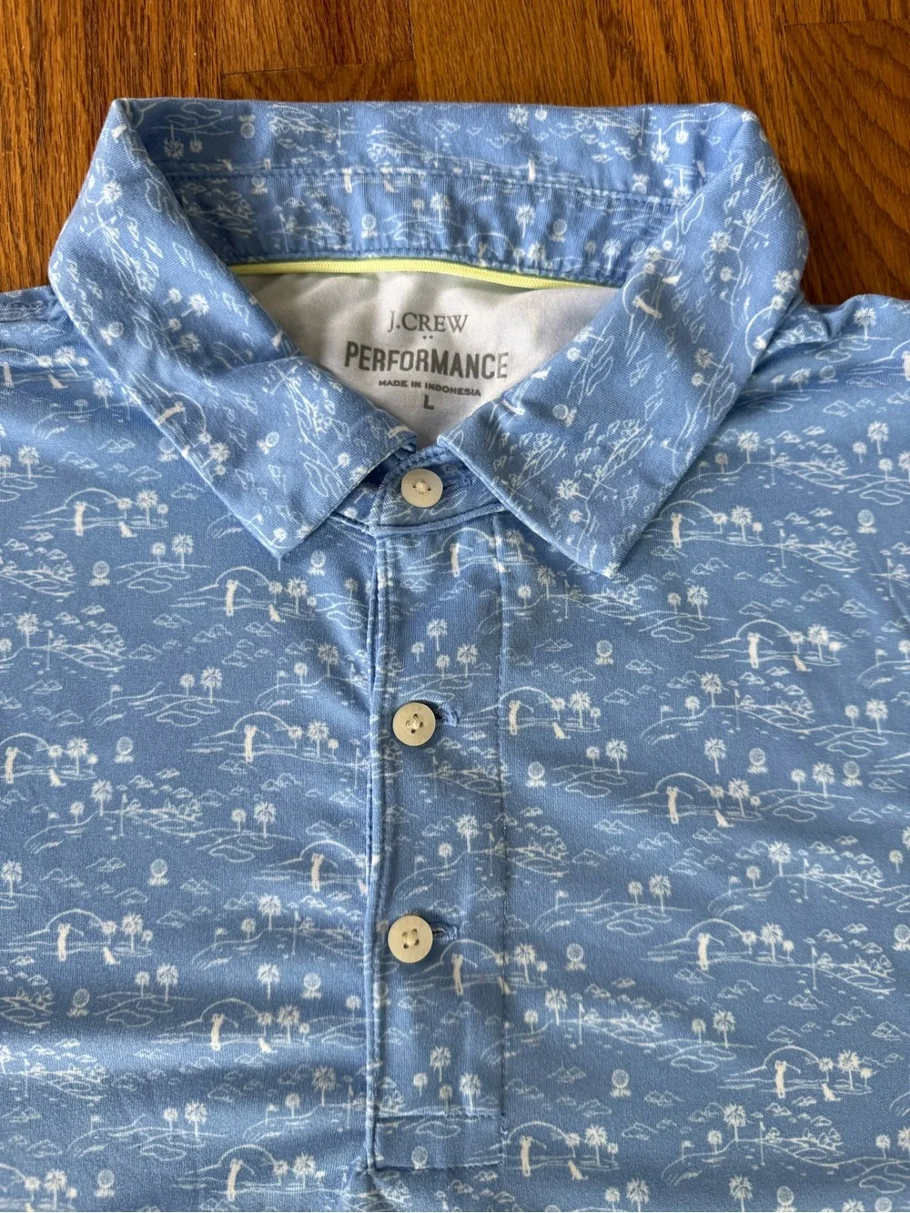 J. Crew Light Blue Tropical Print Performance Polo